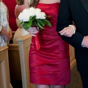 David’s Bridal Red Satin short Bridesmaid dress